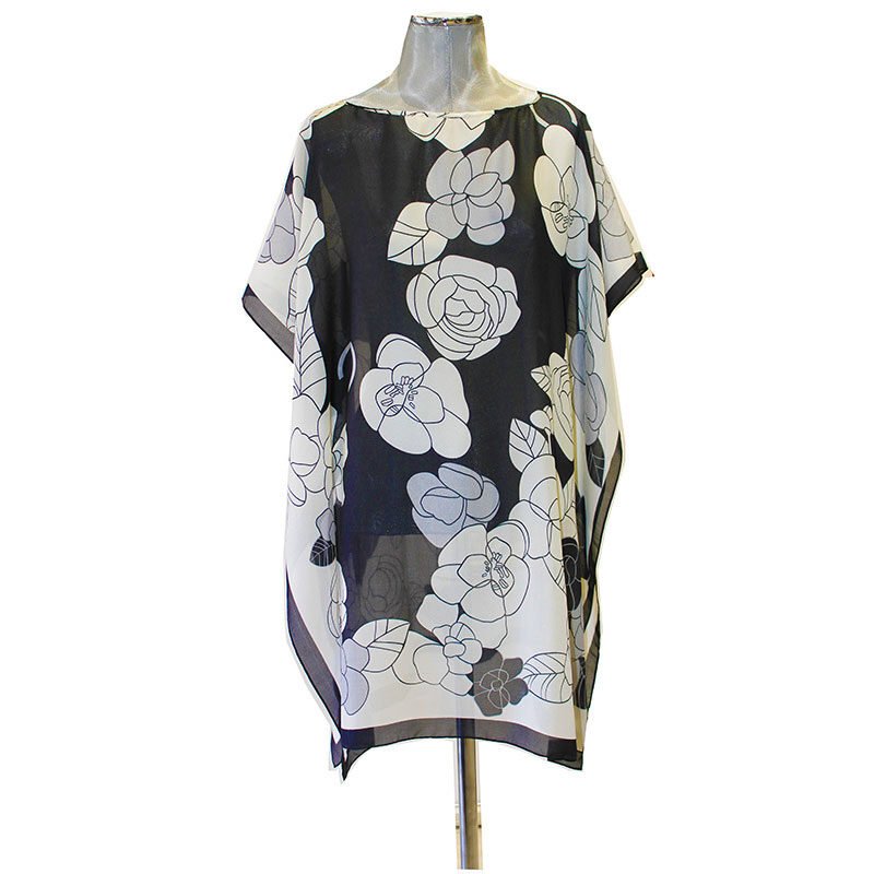 caftan bluson de semi seda negro con flores