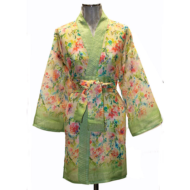 kimono de lino flores de acuarela